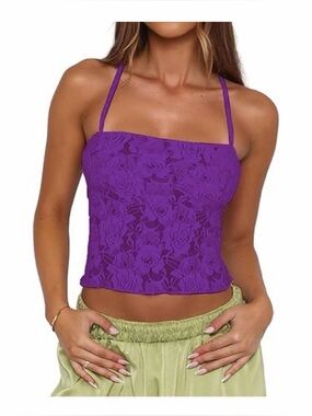 Lace Backless Tube Tops Tie Back Halter Tank Top, MEDIUM, 8F-146T012